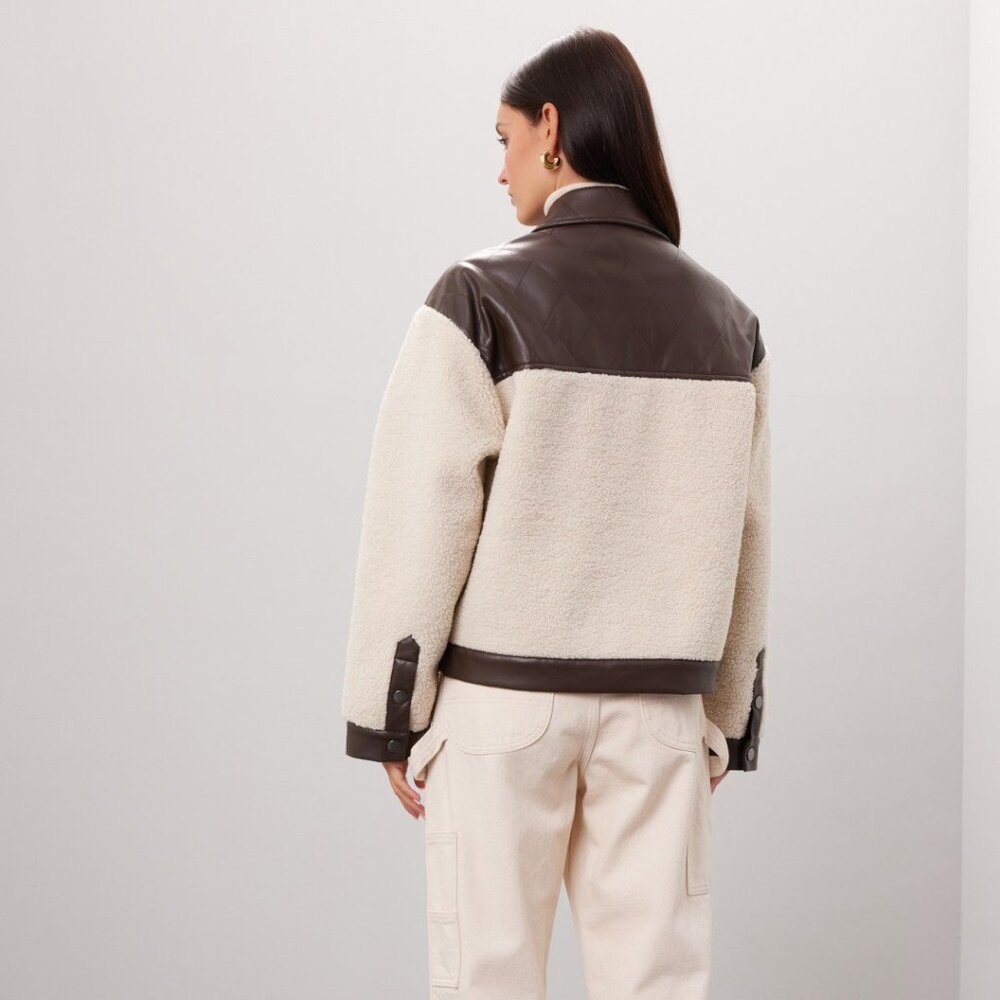 Quilted Leather Sherpa Jacket - Picture 3 of 5